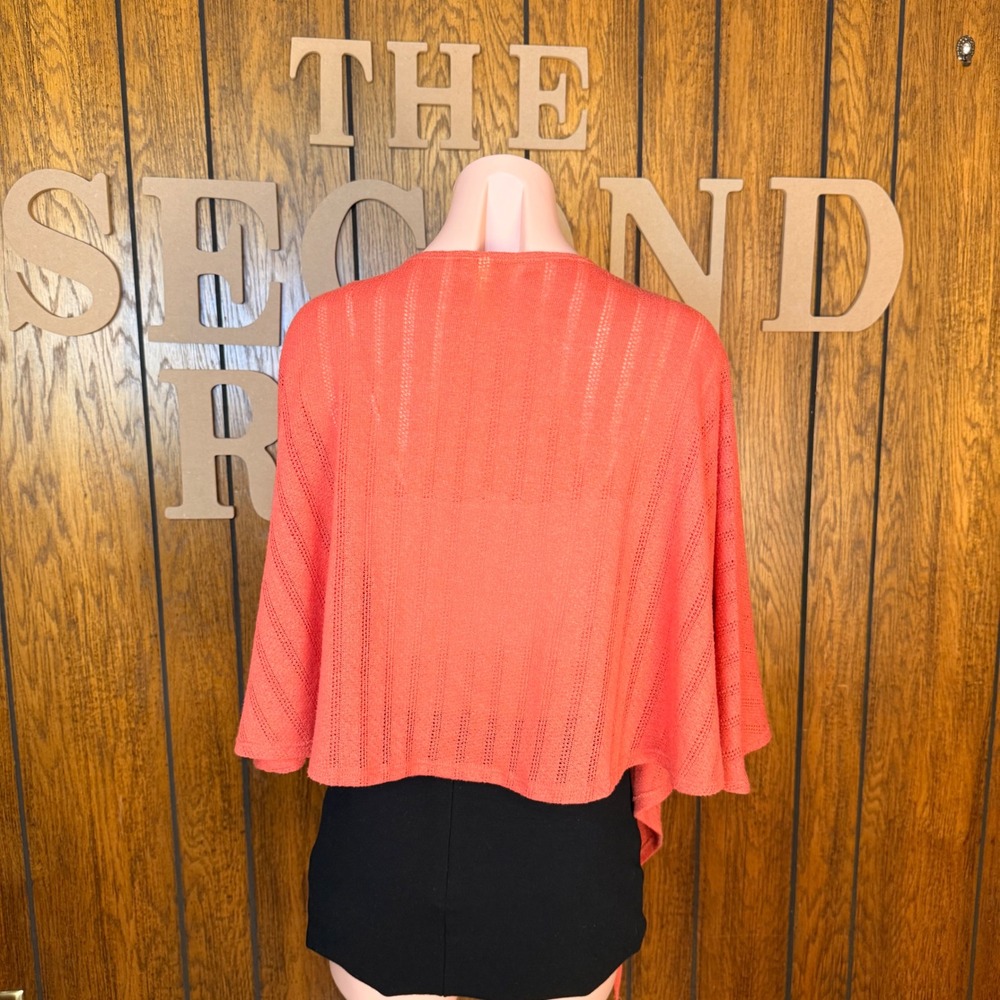 Chenault Cardigan Women Large Coral Open Front Pointelle Knit Cottagecore Boho - Picture 4 of 5
